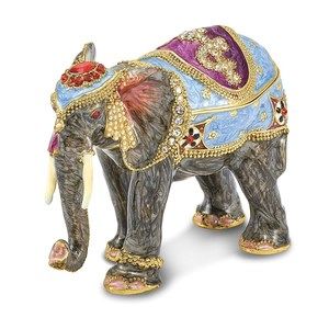 Pewter Bejeweled Crystals Gold-tone Enameled KAT Kathmandu Elephant Trinket Box
